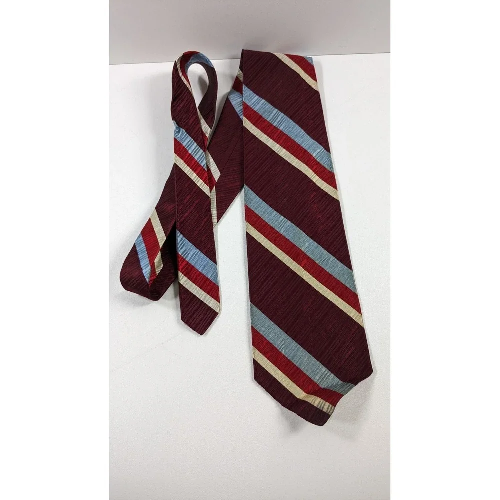 Men's Don Loper Classic Striped Necktie Tie Burgundy Red‎ Blue Gold Silk